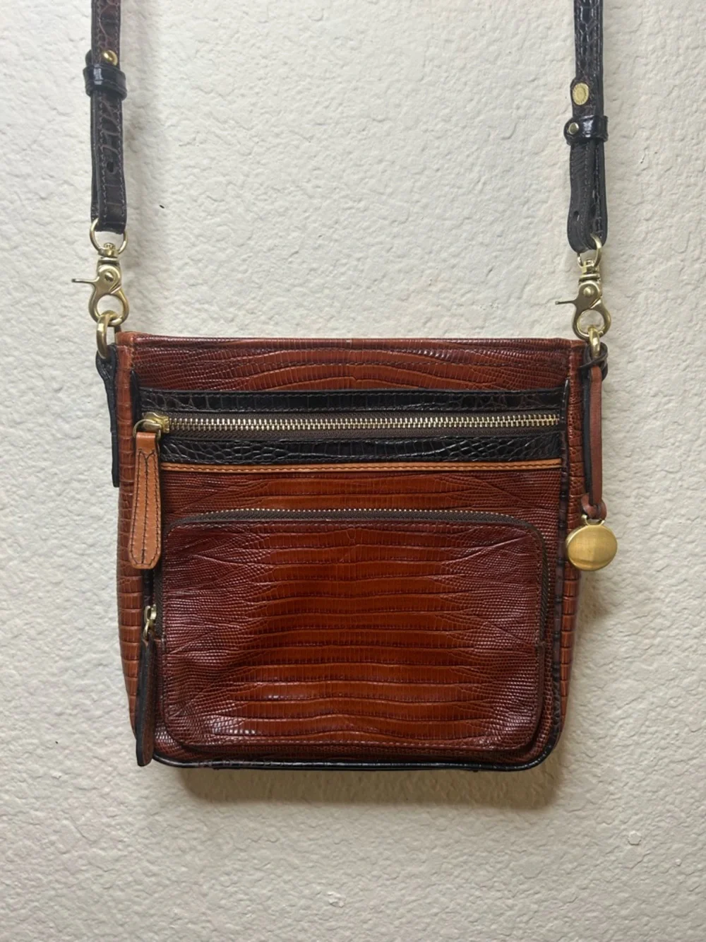 Brahmin Leather Crossbody Bag‎ in Brown Casual Western Festival Rustic Rodeo